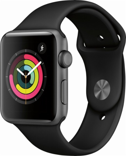 Apple Watch Series 3 (GPS), 42mm Space Gray Aluminum Case with Black Sport Band Gray MQL12LL/A 苹果手表3