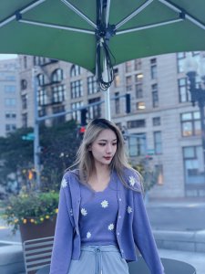微众测//Fangyan 紫色小雏菊开衫套装