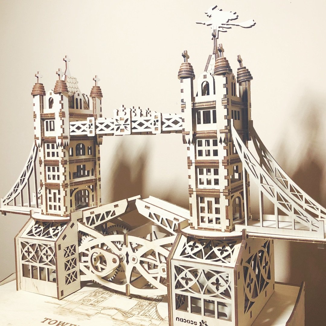 可以转的伦敦塔桥3D木拼图齿轮Woode...