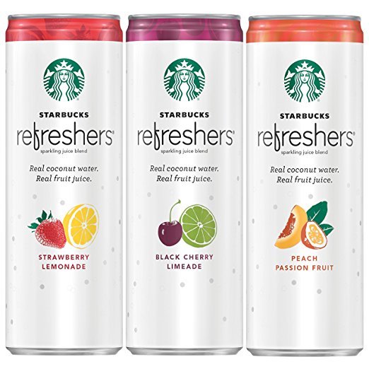 Starbucks Refreshers Sparkling Juice Blends, 3 Flavor Variety Pack with Coconut Water 12 Ounce 12 Cans