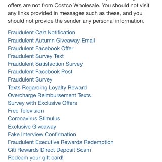 有关Costco奖励的邮件骗局，勿上当...