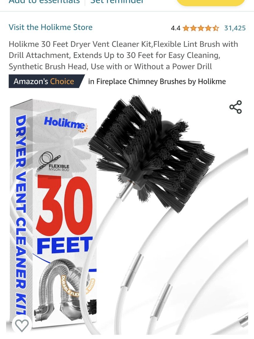 Holikme 30 Ft Dryer Vent Cleaner Kit,Flexible Lint Brush with Drill  Attachment, Extends Up to 30 Ft for Easy Cleaning, Synthetic Brush Head,  Use with or Without a Power Drill 