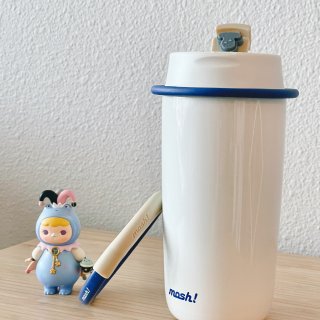 日本MOSH! 时尚拿铁吸管保冷保温杯子 480ml 经典白色 送贴纸 DIY自由搭配 - 亚米