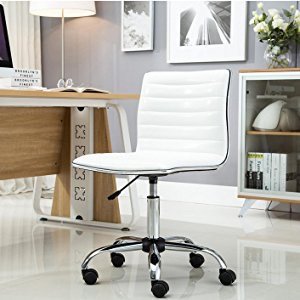 BTEXPERT 5029w BTExpert Swivel Mid Back Armless Ribbed Designer Task Chair Leather soft upholstery Office Chair - White
