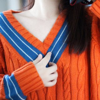冬日毛衣look｜🧡💙原来橘色和深蓝搭配...