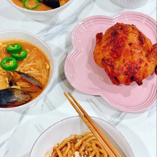 晚餐小饭桌：奥尔良烤鸡+大酱汤+甜水面+...