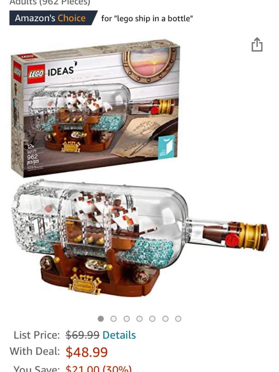 Lego 乐高,Ideas系列 瓶中船 - 92177