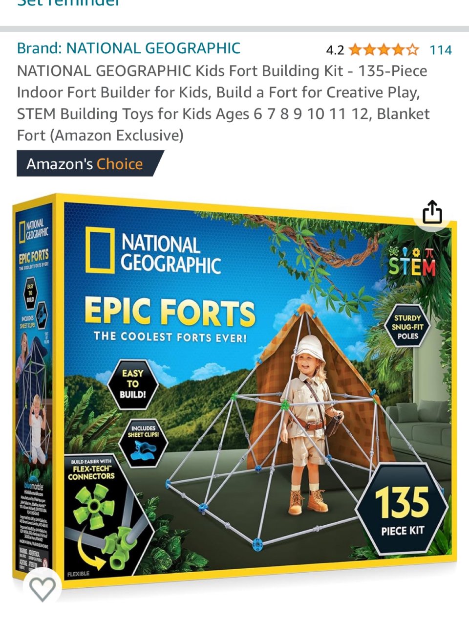 NATIONAL GEOGRAPHIC Kids Fort Building Kit - 135-Piece Indoor Fort Builder for Kids, Build a Fort for Creative Play, STEM Building Toys for Kids Ages 6 7 8 9 10 11 12, Blanket Fort (Amazon Exclusive) : Toys & Games