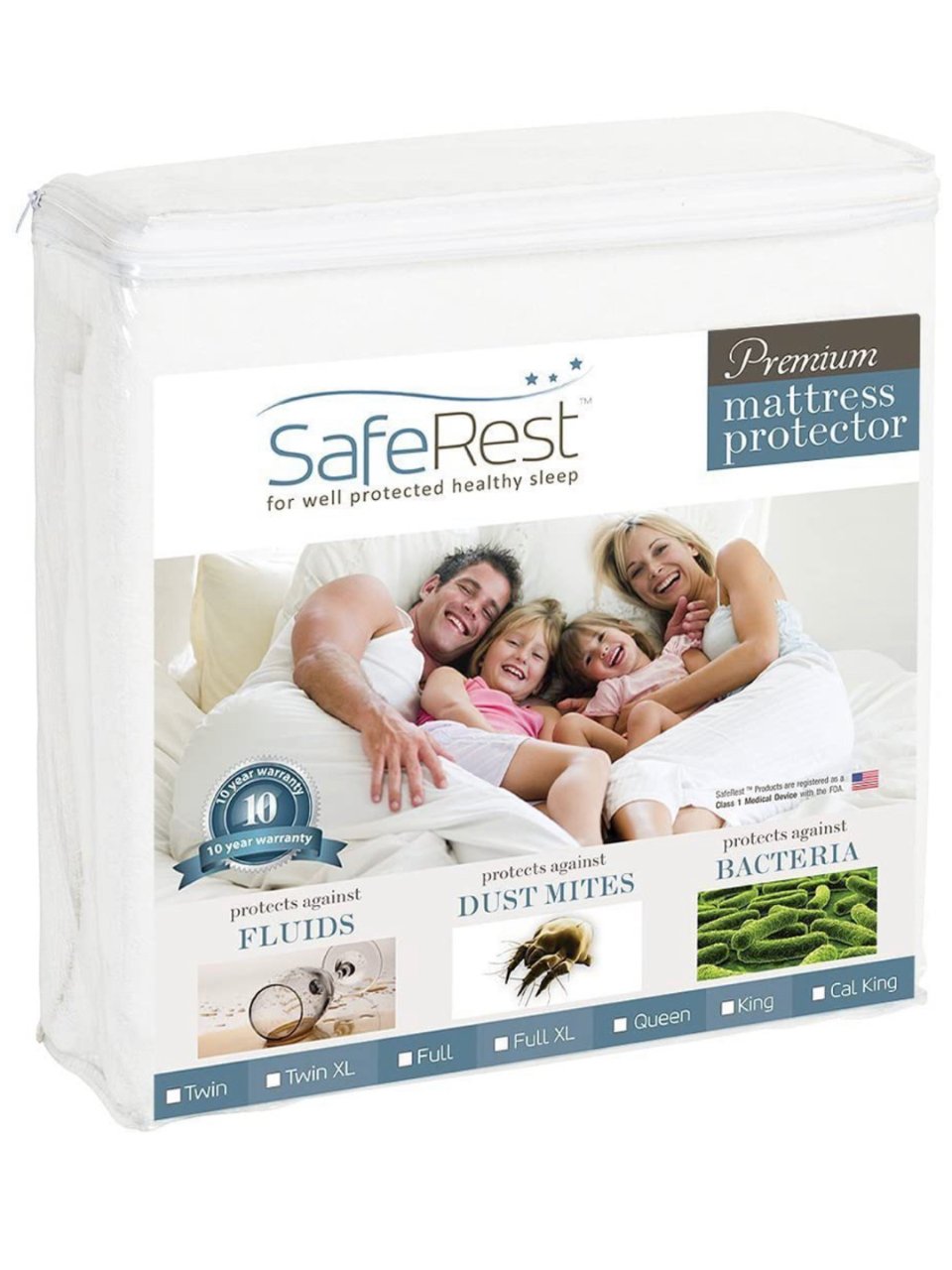 SafeRest低过敏性防水床垫保护套...