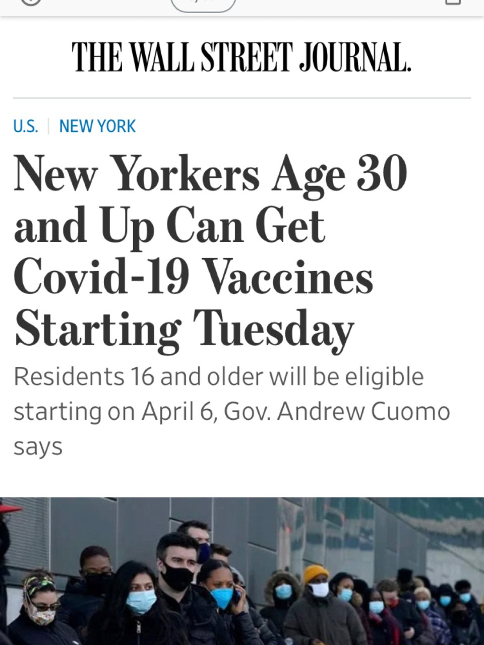 3/30开始，纽约30岁以上人群可以接种...