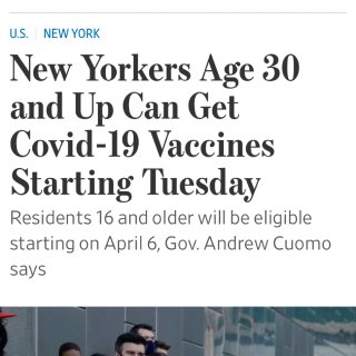 3/30开始，纽约30岁以上人群可以接种...