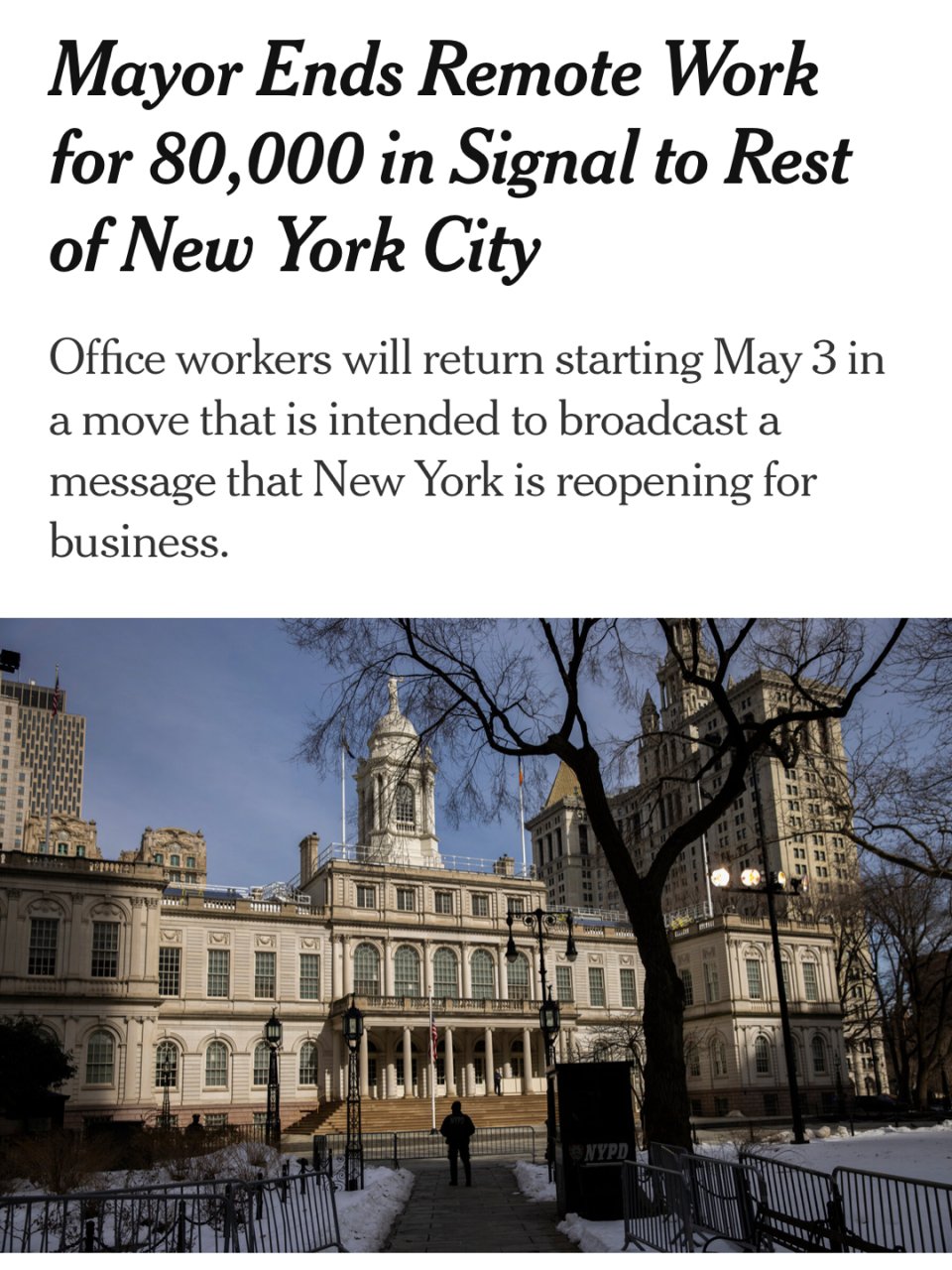 纽约将恢复正常⁉️ 市政办公室员工5月3...