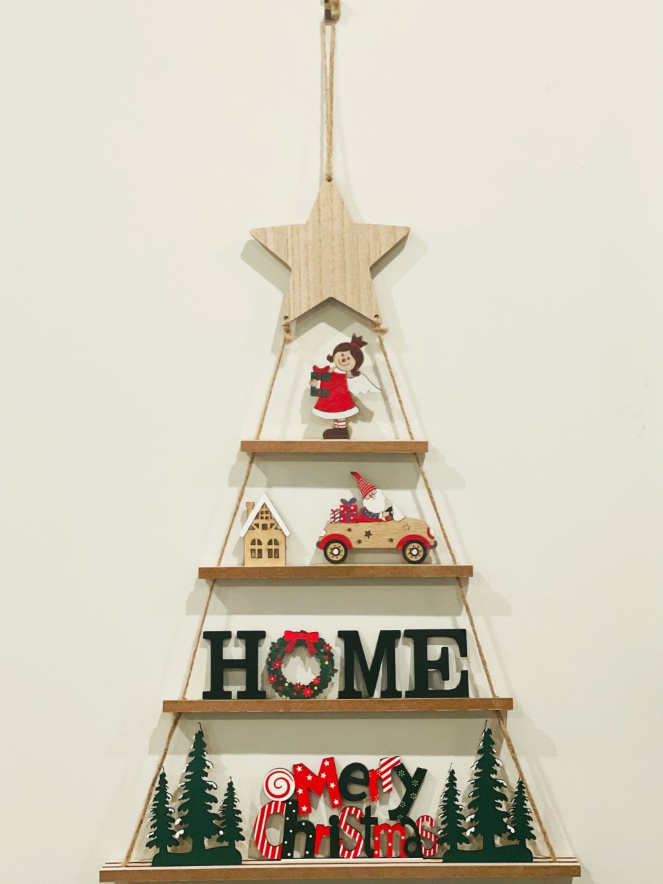 Christmas Wall Decor, IDATOO Wooden Hanging Christmas Decorations with 4 Tiers, Tiered Xmas Tree Ornament with Welcome Home Sign for Personalized Decor Christmas Xmas Tree Window Door Outdoor Indoor : Home & Kitchen
