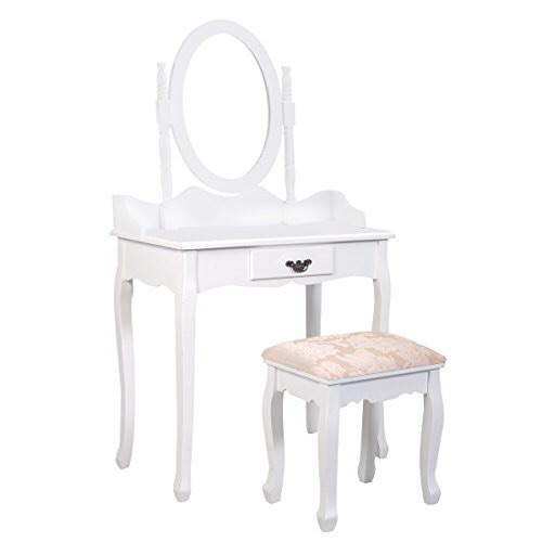 Amazon.com - SONGMICS Vanity Set with Mirror and Stool Make-up Dressing Table 5 Drawers with 2 Dividers White URDT09W -
