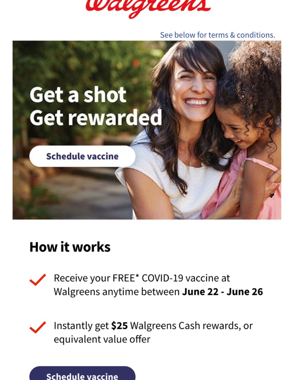 Walgreens打疫苗💉得$25 代金...