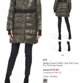 Belted Down Puffer Coat With Faux Fur Trimmed Hood | Coats & Jackets | T.J.Maxx