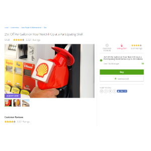 $0 Shell 加油 25¢ Off Per Gallon