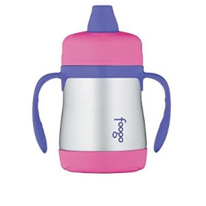 THERMOS FOOGO Vacuum Insulated Stainless Steel 7-Ounce Soft Spout Sippy Cup with Handles, Pink/Purple  @ Amazon.com