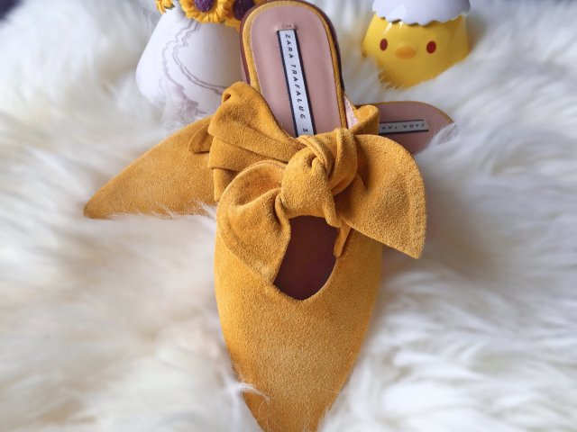 Zara蝴蝶结小黄鞋带回家