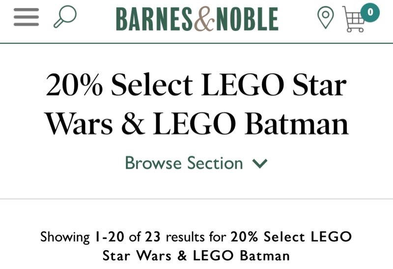 Barnes & Noble®现有部分乐高星球大战系列和蝙蝠侠系列积木8折