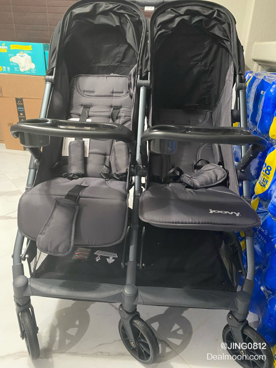 Joovy Kooper X2 Side-by-Side Double Stroller Featuring Dual Snack Trays, One-Handed Fold, Multi-Position Reclining Seats, Adjustable Leg Rests, and 2 Zippered Pockets for Storage, Forged Iron : Baby 双人推车/双人童车/Joovy轻便双人推车/,Joovy