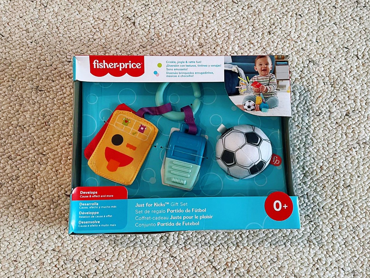 Fisher-Price Just for Kicks Gift Set, 3 Soccer-Themed Infant Activity Toys for Newborn Babies from Birth & Up, Multi : Baby