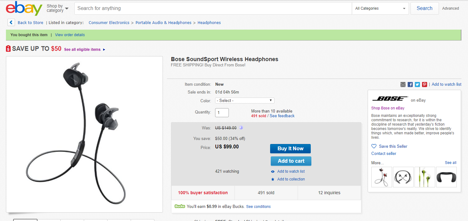 Bose SoundSport Wireless 蓝牙耳机