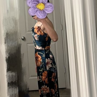 Floral Print Drape Neck Split Thigh Satin Dress | SHEIN USA