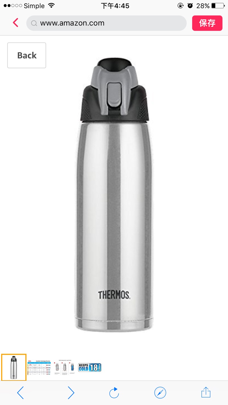 Thermos Vacuum Insulated 24 Ounce 一键开启式不锈钢保温杯