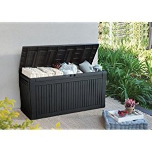 Keter Comfy 71 Gallon Resin Plastic Wood Look All Weather Outdoor Storage Deck Box, Brown
