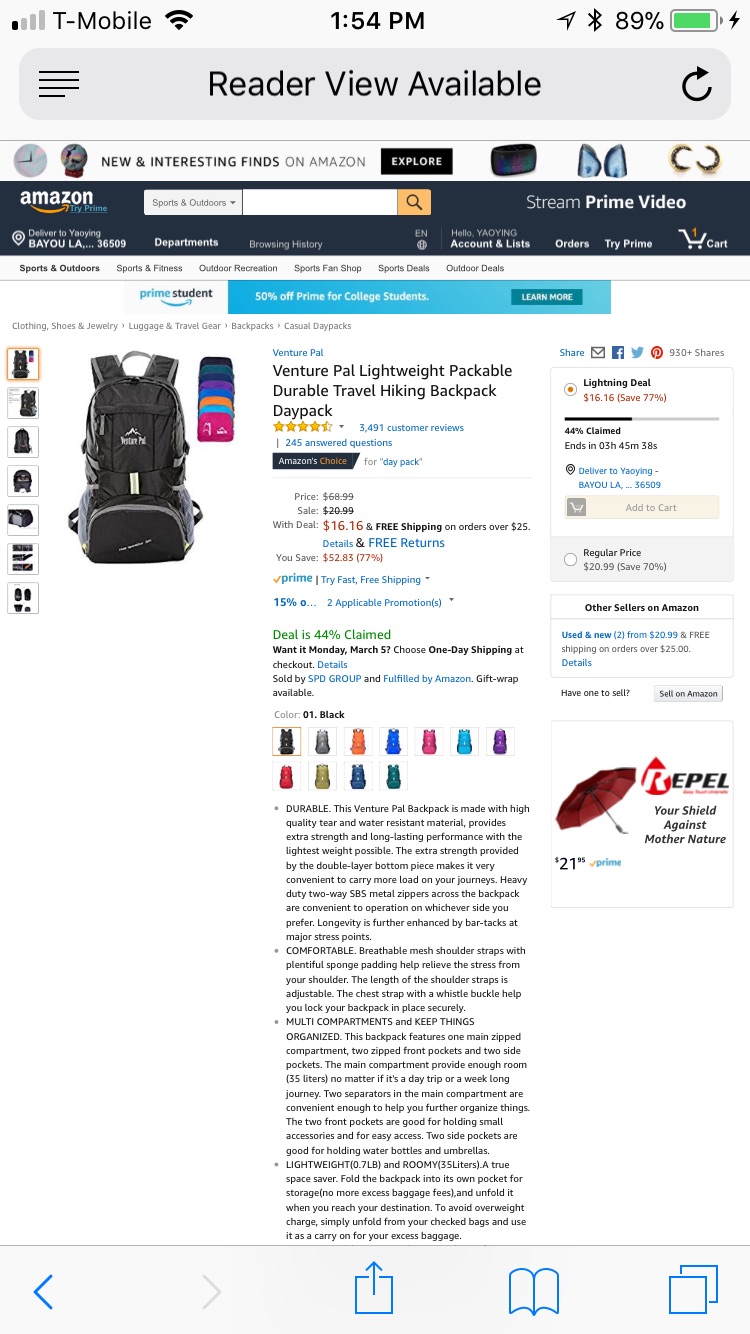 Amazon.com : Venture Pal Ultralight Lightweight Packable Foldable Travel Camping Hiking 登山包Outdoor Sports Backpack Daypack (Fuschia) : Sports & Outdoors