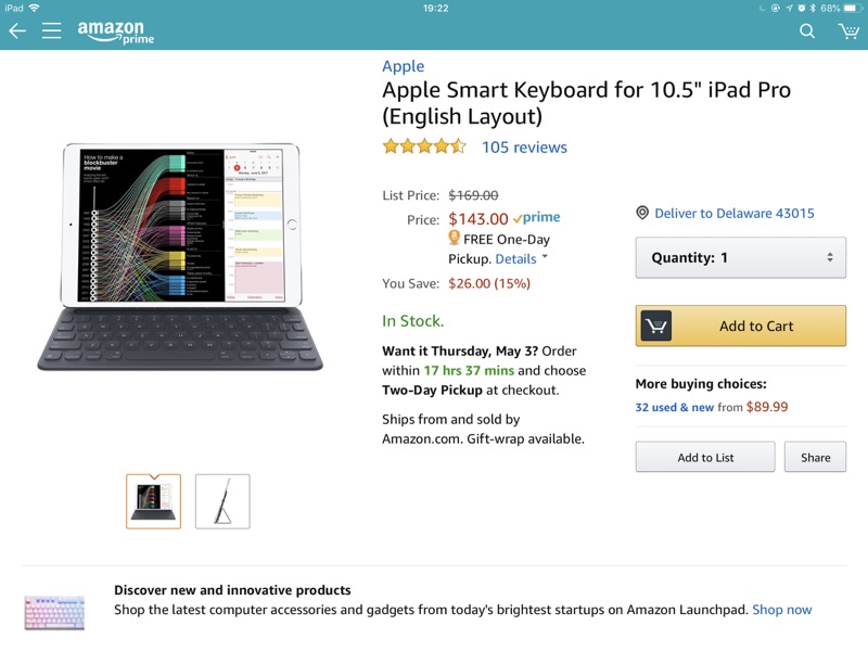 Apple Smart Keyboard for 10.5" iPad Pro (English Layout): 苹果原装iPad键盘