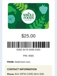 Whole Foods Gift Card!