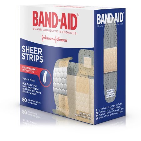 Band-Aid Brand Sheer Strips Adhesive Bandages, Basic Care Assorted Sizes, 80 Count