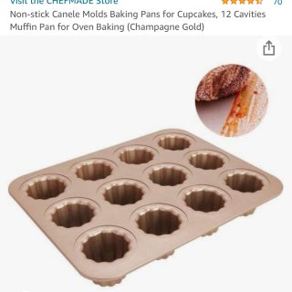 CHEFMADE Canele Mold Cake Pan, 12-Cavity Non-Stick Cannele Muffin Bakeware Cupcake Pan for Oven Baking (Champagne Gold): Kitchen & Dining,chefmade