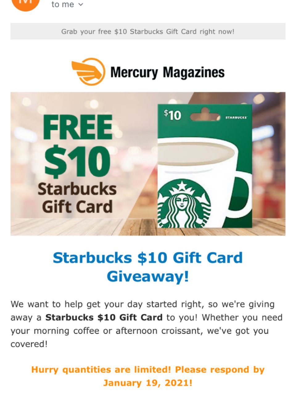 Free $10  Starbucks ...