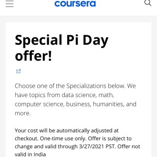 Coursera-Pi Day优惠...
