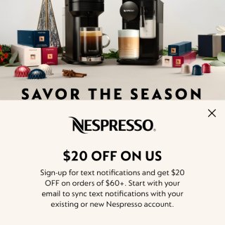 Nespresso 滿$60-$20折扣...