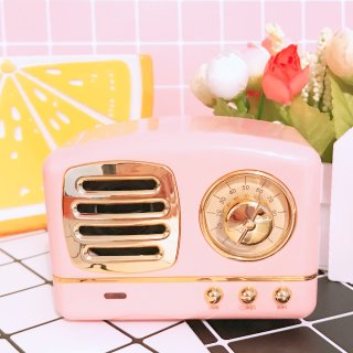 复古粉色无线蓝牙收音机播放器...