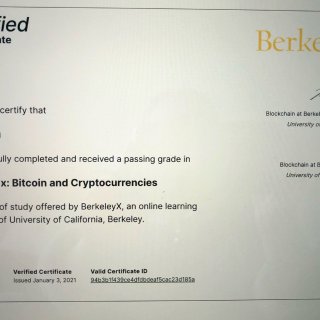 最新拿到的证书,伯克利的区块链相关