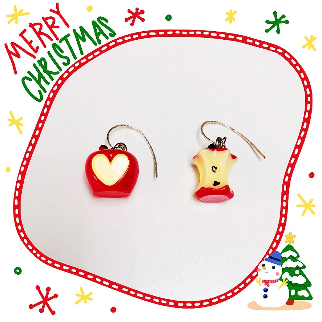 DIY不对称苹果🍎耳环，圣诞气氛戴在耳朵...