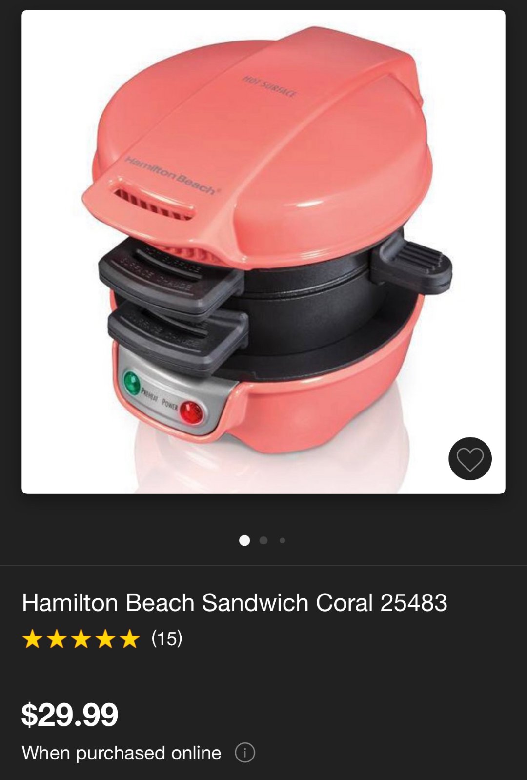 Hamilton Beach Breakfast Sandwich Maker, Coral - 25483
