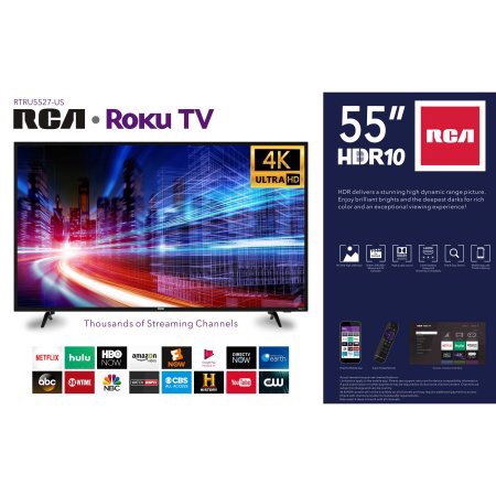 RCA 55" Class 4K (2160P) Roku Smart HDR LED TV (RTRU5527-W) - Walmart.com电视机