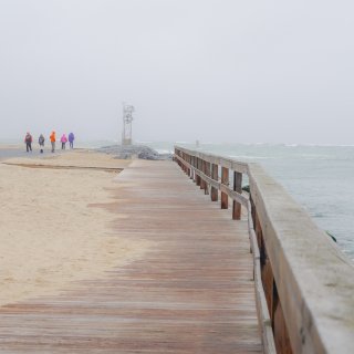 纽约｜雾气朦胧的海滨沙滩步道...