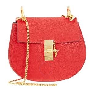 CHLOE Drew Calfskin Leather Shoulder Bag - Plaid Red