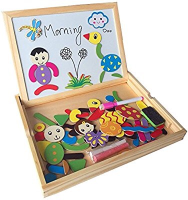Wooden Educational Toys Magnetic Drawing Board Art Easel Animals Jigsaw Puzzles Dry Erase Double Side Magnetic Board Game Toys Gift for Kids Toddlers画画拼图