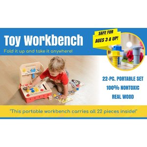 $36.99 Toy Workbench and Toddler Tool Set - 29 Piece Foldable Wood Kids Tool Bench with Assorted Kids Workbench Tool Toys 儿童工作台