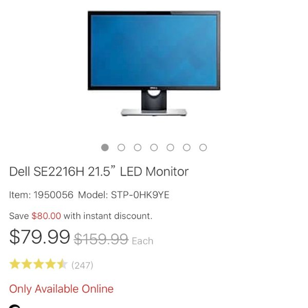 $79.99(原价159.99) Dell SE2216H 21 5 LED Monitor 显示器