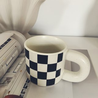 Ceramic Coffee Mug,Tea Cup with Porcelain Fat Round Handle,Dishwasher&Microwave Safe Mug to Decorate,12 oz, Modern,Simplicity Unique Style For Any Kitchen. (Checkerboard) : Home & Kitchen