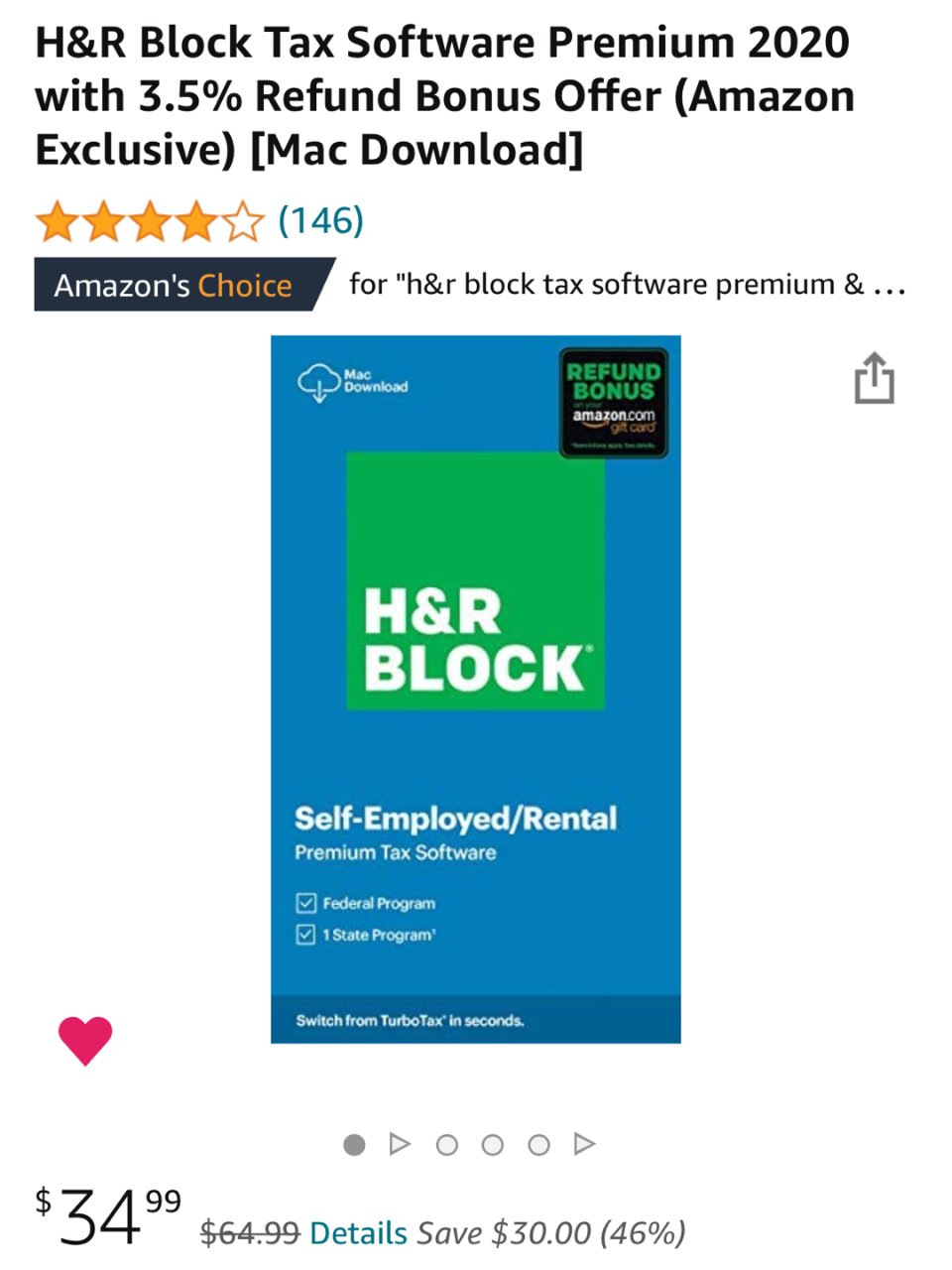 H&R Block Premium + State 2020 [Mac Download]